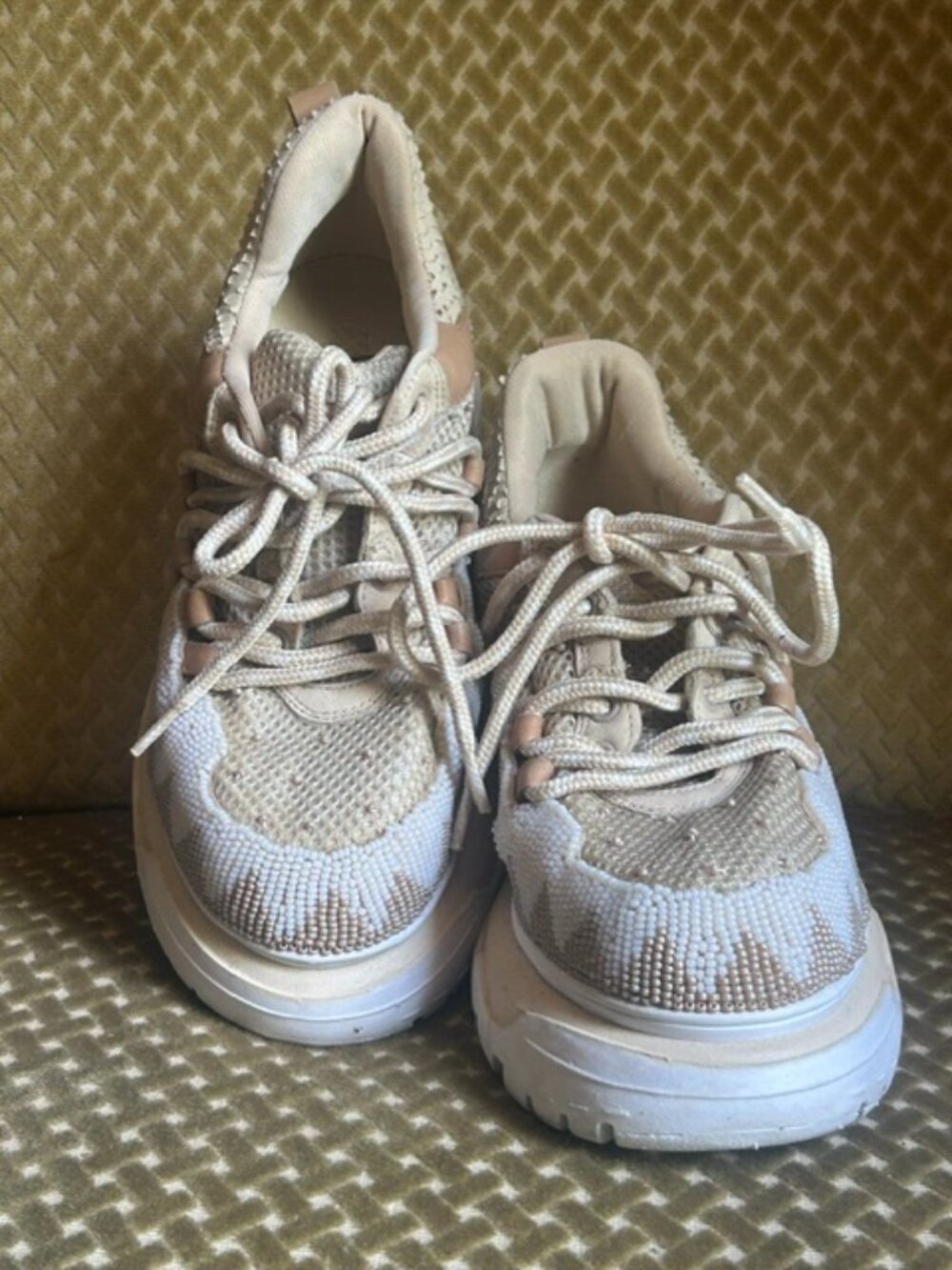 Farm Rio x Anthropologie Embellished Bead Leather Tie Up Platform Sneakers